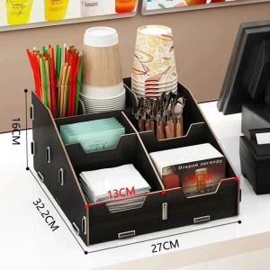 DIY 4 8 9 Grid Wooden Disposable Cup Straw Tissue Lid Holder Coffee Milk Tea Cup Storage Organizer