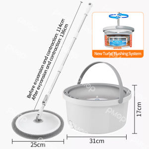 PMOP Magic Self Wash Spin Mop 360° rotation Flat mop For Floor Clean With Turbo Flushing Bucket/tank Upgraded Rotatable Head Microfiber cloth Heavy duty Wet Dry Separation