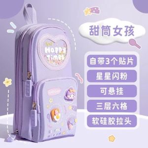Pencil Case for Girls Pen Box Schoolbag Shape Large-capacity 3 Layers with Zipper 6Pockets Organizer Waterproof Canvas Pen Stationery Storage Bag