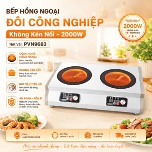 Bếp Hồng Ngoại Đôi Công Nghiệp Không Kén Nồi 2000W Nút Ấn PVN9697