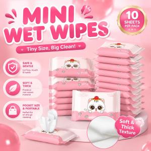 Mini Wet Wipes 10PCS Portable Baby Wet Tissue Alcohol Free Travel Pocket Cute Hand Mouth