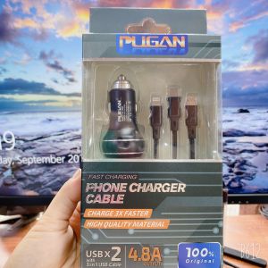 Tẩu sạc nhanh QC 4.0 Pugan 10A 50W 12-24V 2 cổng USB dây 3 đầu sạc Dùng cho mọi loại xe con xe tải