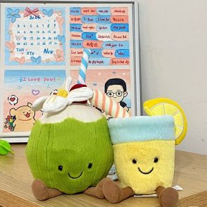 SI958 PP Cotton Coconut Plush Toy Interactive Fluffy Lemon Water Stuffed Doll Creative Collection Simulation Fruit Fun Doll Cosplay Props