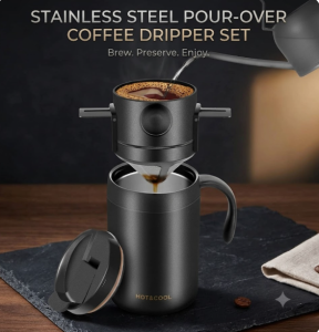 Portable Stainless Steel Pour Over Coffee Maker Set - Paperless Reusable Coffee Dripper Filter & Vacuum Insulated Coffee