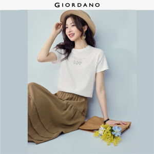 Giordano Beau Monde Women 100% Cotton garden print short sleeve tee Free Shipping 13394201