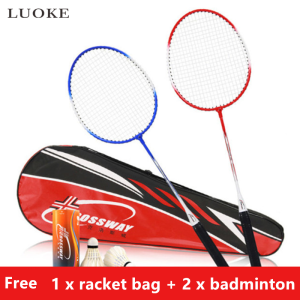 Luoke 2 sets of iron alloy double racket with badminton 2 and racket bag 1 family entertainment beginner racket sport direct official store