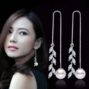 925 Silver Needle Fashion Pearl Crystal Flower Ladies Tassels Stud Earrings Jewelry Anti Allergy For Women