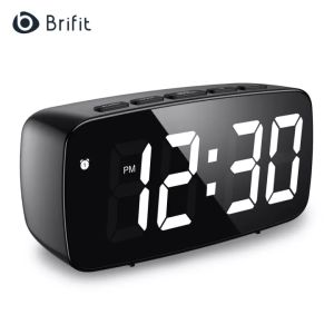 Brifit Upgraded Digital Mini Alarm Clock Electronic Desktop LED Clock with Temperature Display Adjustable Brightness Voice Control Night Mode 12/24H Display for Home Bedroom Office Kids