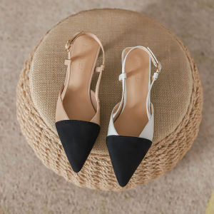 French Classic Small Fragrance Style Color-block Stiletto Heel Pointed Toe Pumps Toe Toe Empty Sandals