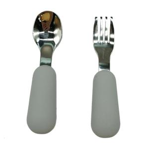 Nâng cấp nĩa em bé & Bộ muỗng bé đồ dùng đào tạo tự ăn Toddler bạc Silicone & thép không gỉ 2 gói