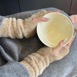 THANKSKY Màu sắc đồng nhất Tay áo ấm đan Phong cách Hàn Quốc Lỗ Găng tay len Bao tay Cô gái cay nồng Tay áo dài không ngón Các cô gái