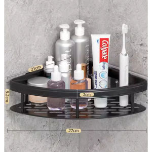 Black Wall-Mounted Storage Shelf Heavy-Duty Plastic No-Punch Storage Rack Bathroom Kitchen Shower Shelfd