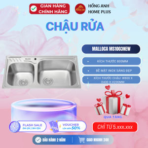 Chậu rửa bát Malloca MS1003NEW inox cao cấp chế tạo bán thủ công thiết kế 2 hố lệch kích thước 800mm