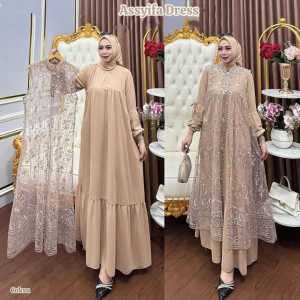 Assyifa Dress Mewah Ceruty Set Outer Brokat Modern Gamis Pesta Kondangan Simple Kekinian Viral 2025 Model Terbaru Dress Lebaran Wanita Remaja Dewasa