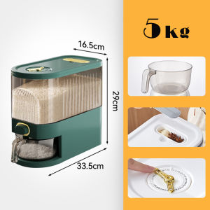 JustLiving 1PC 5/10kg Rice Storage Container Bin Kitchen Measurable Grain Cereal Dispenser Countertop Bucket Tank Grain Cereal Dispenser Food Organizer Container Automatic Rice Dispenser
