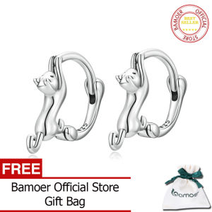 BAMOER Authentic 925 Sterling Cat Earrings for Women Gift Ear Buckels Fashion Jewelry SCE1488