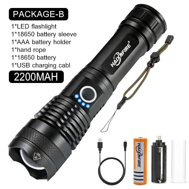 Haixnfire H002 XHP50 Flashlight Convoy Lens Powerful 26650 Battery Flash Light Rotary Zoom LED Torch. 
