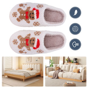 Mens Gingerbread Man Holiday Slippers Soft Flat Thermal Indoor Footwear Anti Slip Non Slip House Slippers for Men Women