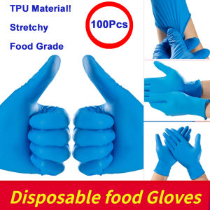 100pcs Blue TPU Food Grade Gloves Disposable Hand Gloves Kitchen Dishwashing Work Garden Gloves For Work