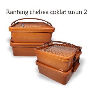 12 set Rantang Chelsea plastik susun 2 COKLAT (harga 1 lusin ) / rantang plastik berkat / rantang chelsea murah