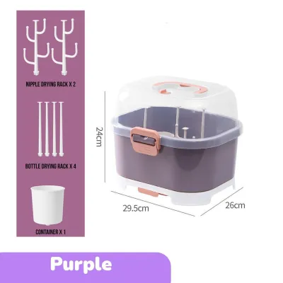 Baby Bottle Drying Rack with Dustproof Cover Newborn Feeding Bottle Storage Box Organizer for Nursing Bottles & Tableware
