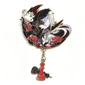 Peruere Father Arlecchino Fatui Harbinger Dark Gothic Rose Chess Piece Dangle Pin Brooch Metal Enamel Game Merch Gift