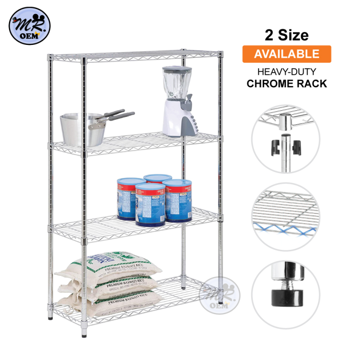 MR OEM 4 Tier 90cm/120cm Multipurpose Heavy Duty Chrome Rack Storage ...