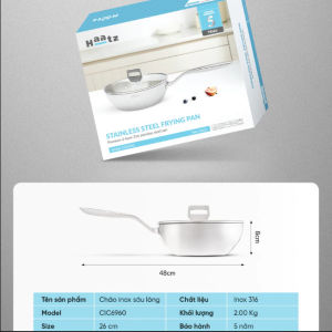 Chảo Sâu Lòng Inox 316 Nguyên Khối 3 Lớp Haatz Dùng Cho Mọi Loại Bếp - Hàng Chính Hãng Bảo Hành 5 Năm