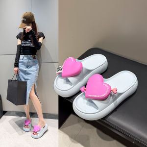 [Free Shipping] Heart-shaped slippers with thick soles for outdoor wear womens high-heeled casual sandals ladies beach shoes home slippers for women