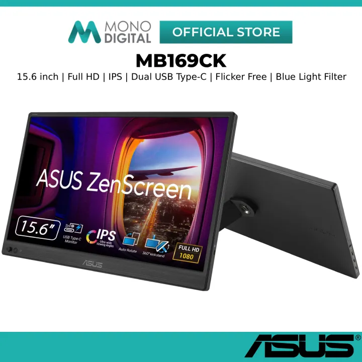ASUS 15.6 Inch MB169CK Dual USB-C FHD 1920x1080 IPS Portable Monitor Anti-Glare 360 Degree Kickstand Blue Light Filter