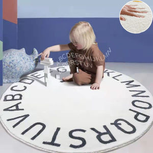 60cm 80cm Round Plush Baby Crawling Rugs Kids Play Mat Educational ABC Alphabet Area Rugs Fluffy Carpet Super Soft Floor mat for living room/Home Room
