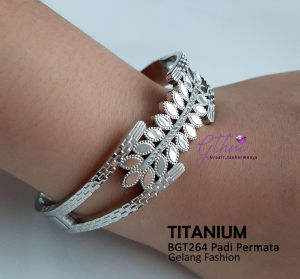 Gelang Ori Titanium Padi Permata Mewah Elegan Fashionable Awet Anti Karat Cocok dipakai pesta kado kondangan hadiah jalan-jalan bgt264