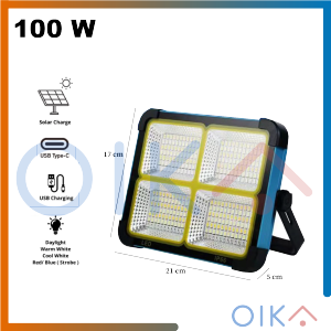 Portable Solar Flood Light LED SOS Red Blue Warning Light Outdoor Camping Light Powerbank Bright Floodlight Lampu Suluh