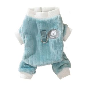SDFSF Flannel Four Legged Warm Pet Clothes Soft Thickened Dog Flannel Jumpsuit Puppy Warm Clothing with Traction Buckle Teddy Flannel Four Legged Clothes Autumn