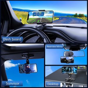 360 Rotation Universal Dashboard Car Phone Holder Rearview Mirror Sun Visor Adjustable Clip Car Phone Mount