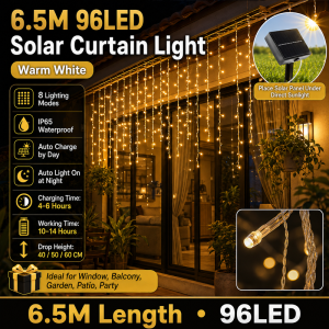 4M Solar Deepavali Diya Curtain Light 6 Hanging Diyas 8 Modes IP65 Waterproof Outdoor Diwali Decoration