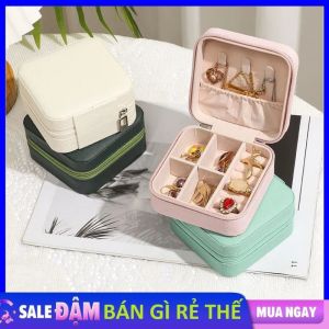 Hộp đựng đồ trang sức mini bằng vải pu có khóa kéo cao cấp - Hộp đựng nhẫn bông tai nhỏ gọn khi đi du lịch - Hộp đựng trang sức nhiều ngăn tiện lợi