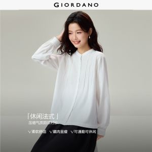 Giordano Women Pintuck detail round neck long sleeve shirt Free Shipping 05346874