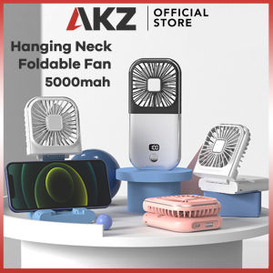 AKZ 4in1 USB Fan Portable Hanging Neck Fan Outdoor Sports 5000mah Electric Fan Folding Fan Mini Handheld Small Fan