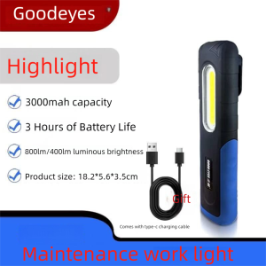 Work light LED inspection lamp USB rechargeable magnetic hook rubber-coated auto repair emergency light floodlight for maintenance3000MAH