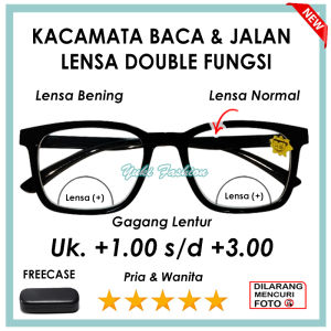 NEW - FREE CASE - Kacamata Baca Plus Pria Wanita 2 Fungsi Untuk Jalan Dan Baca Double Fokus - Model Terbaru Frame Hitam Lensa Transparant - Ready Ukuran (+) 1.00 SAMPAI (+) 3.00 - Cocok Untuk Pria Dan Wanita - Model Terkini