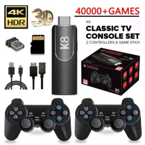 K8 Game Stick 40000 Games Classic TV Game Console Set 2 Controllers & Stick 4K HD Built-In 3D PSP
