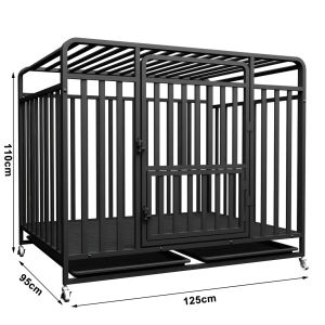 Square Tube Pet Cage Large Metal Dog Cage Stainless Steel Large Space Dog Cage with 4 Wheels