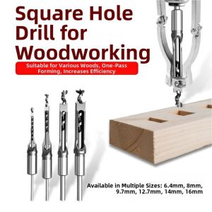 CANICECA Portable Square Hole Drill Bit 6.4/8/11/12.7/14mm Adapter DIY Drill Jig Bracket Mortising Chisel Drill