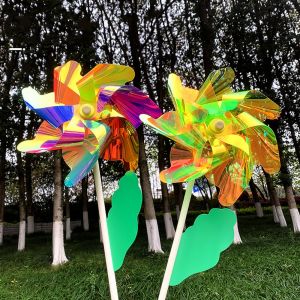 BENYTRO 18/24/32cm Color Changing Windmill Colorful Dazzling PVC Rotating Wind Spinner High Quality Garden Yard Toys Stake Standing Lawn Pinwheel Outdoor Party Picnic Decor