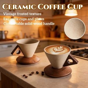 Ceramic Coffee Cup Set Vintage Rustic Stoneware Mug Thick Glaze Heat Resistant Dessert Cone Cup Cafe Home Kitchen