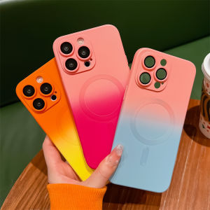 Magnetic Type Wireless Charging Matte Rainbow Phone Case for Iphone 16 Pro Max 15 Pro Max 14 Pro Max 14 Plus Camera Lens Protection Shockproof Cover Casing