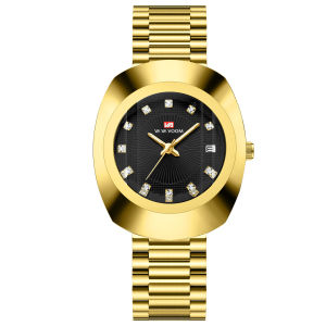 FCELF TRIBE Couples Watch Golden with Diamonds Stainless Steel Watches Quartz Waterproof Wristwatch