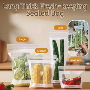 Long Thick Double Rib Fresh-keeping Sealed Bag Food Grade Transparent Storage Packaging Plastic Tableware
