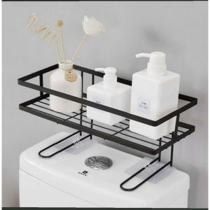 Kệ Sắt Gài Trên Nắp Toilet Bồn Cầu Để Đồ Sơn Tĩnh Điện Đen Không Gỉ - Giá Chữ Nhật Có Chân Gác Để Gọn Đồ Nhà Tắm Đa Năng